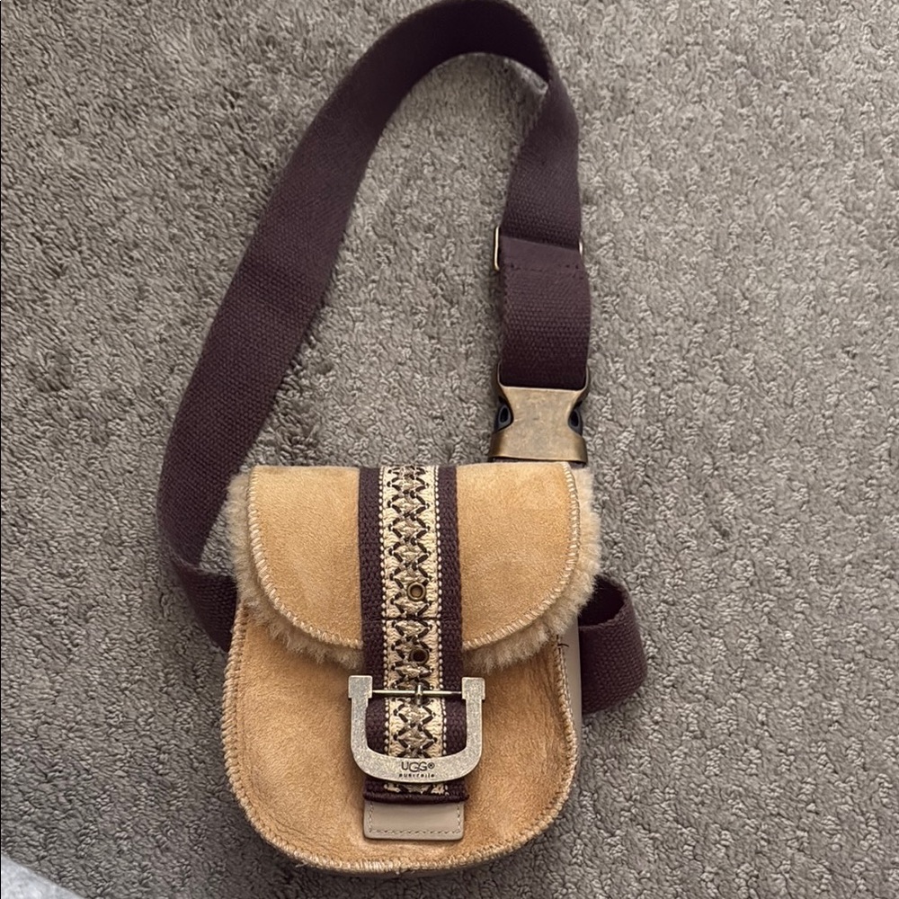 UGG Tan and Brown Shearling Crossbody Bag